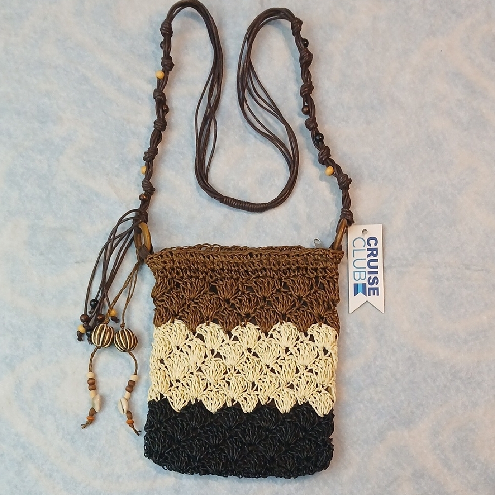 NWT Cruise Club Bohemian Crossbody Bag Wood/Shell Details